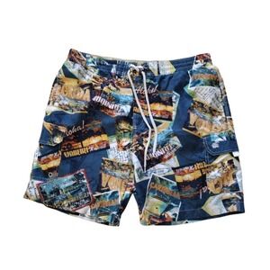 Caribbean Joe Trunk‎ Shorts Men L Multicolor Hawaii Aloha Swim Board Pockets